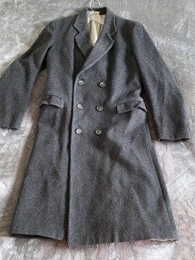 Vintage Falcone Men's Bespoke Wool Topcoat Overcoat Coat 40 Double Breasted Gray